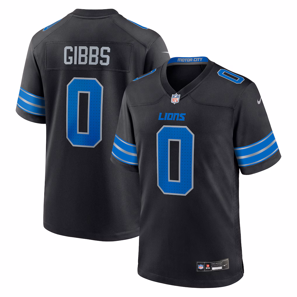 jahmyr gibbs detroit lions nike 2nd alternate game player jersey black